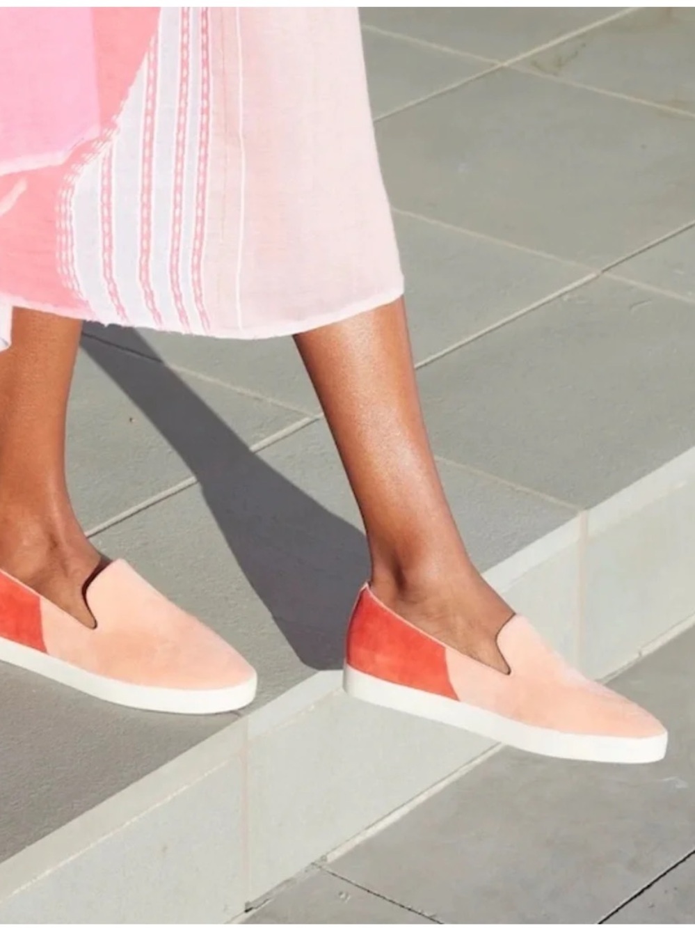 Birdies Swift Sunrise Women's Suede Leather Slip-On Sneakers in Blush and Coral